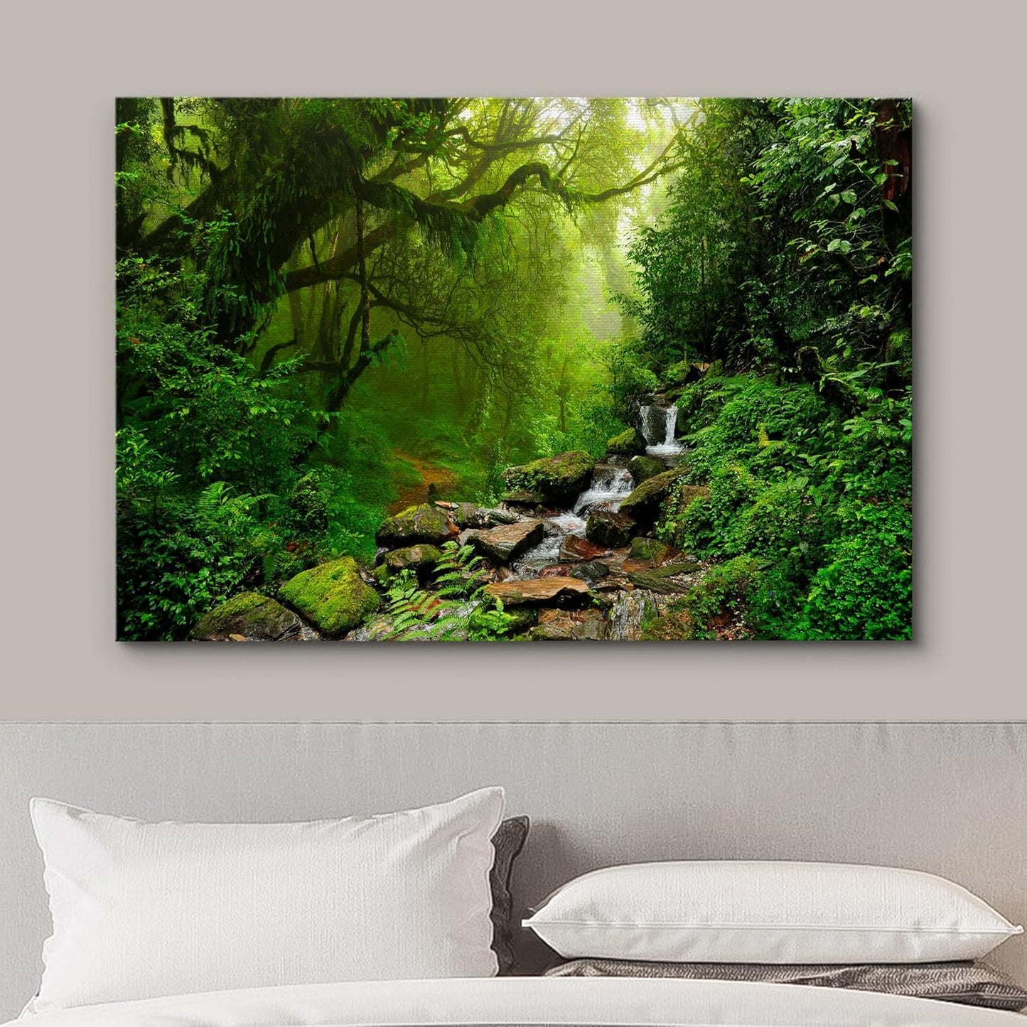 wall26 Canvas Print Wall Art Nepal Green Forest & Waterfall Nature Wilderness Photography Modern Art Rustic Scenic Colorful for Living Room, Bedroom, Office - 16"x24"
