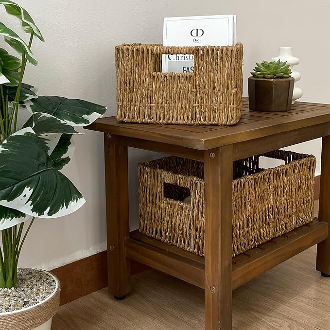 Wicker Basket Set – Stackable Storage Bins for Organizing Pantry & Kitchen – 1 Medium Basket + 1 Small Baskets with Handle – Wicker Storage Baskets for Shelves & More