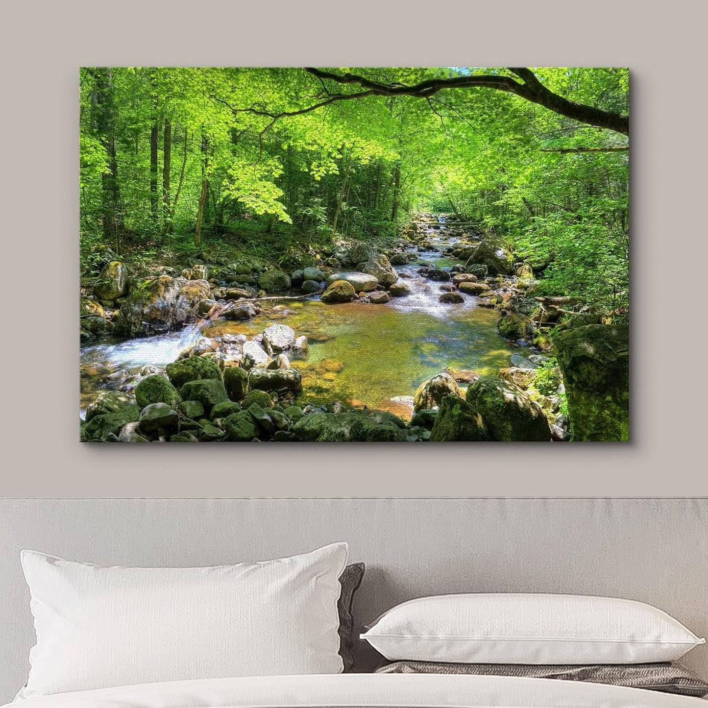 wall26 Canvas Print Wall Art River Through The Green Forest Nature Wilderness Photography Modern Art Rustic Scenic Colorful Multicolor for Living Room, Bedroom, Office - 12"x18"