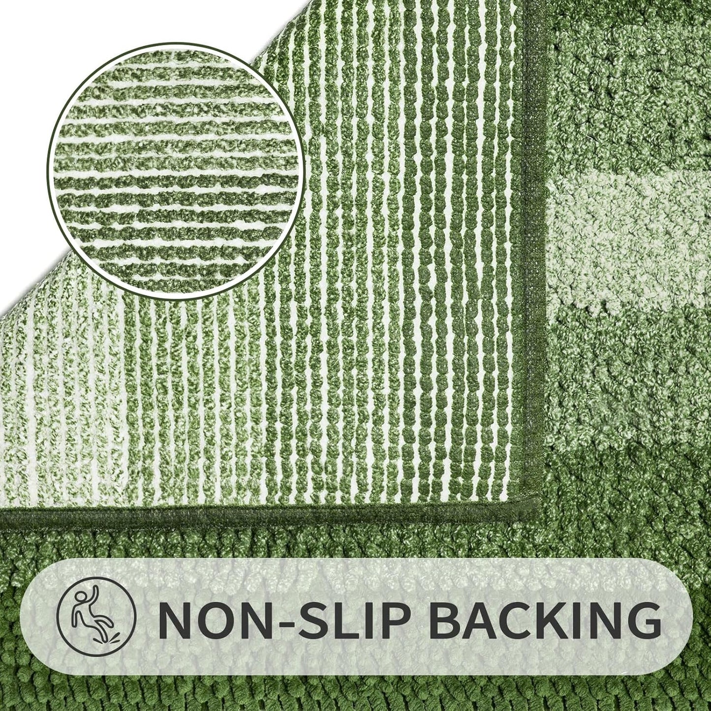 Gibelle Green Bathroom Rugs, Luxury Chenille Bath Mat, Small Non Slip Shower Rug and Bath Room Floor Mats, Machine Washable, Quick Dry Bathmat, Soft Cozy Plush Rug for Tub, 16" x 24"