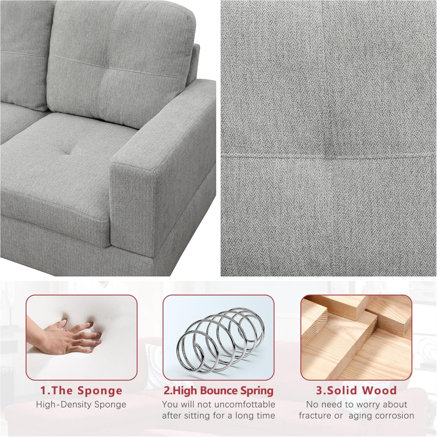 L Shaped Sectional Couches, Lounge Modular Sectional Sofa with Ottoman Storage, Modern Comfy L Shaped Couch for Living Room Furniture Sets, Bedroom, Gray