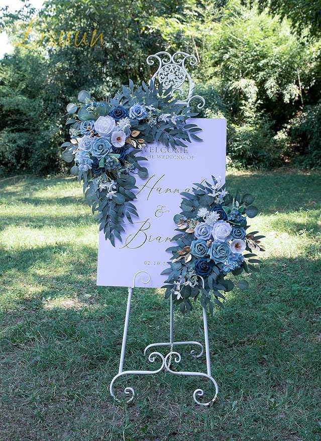 Wedding Arch Flowers, Artificial Floral Decor for Wedding Ceremony & Reception, Standard Size Large Flower Swag Set for Backdrop & Welcome Sign, Pack of 2 (Gray Blue)