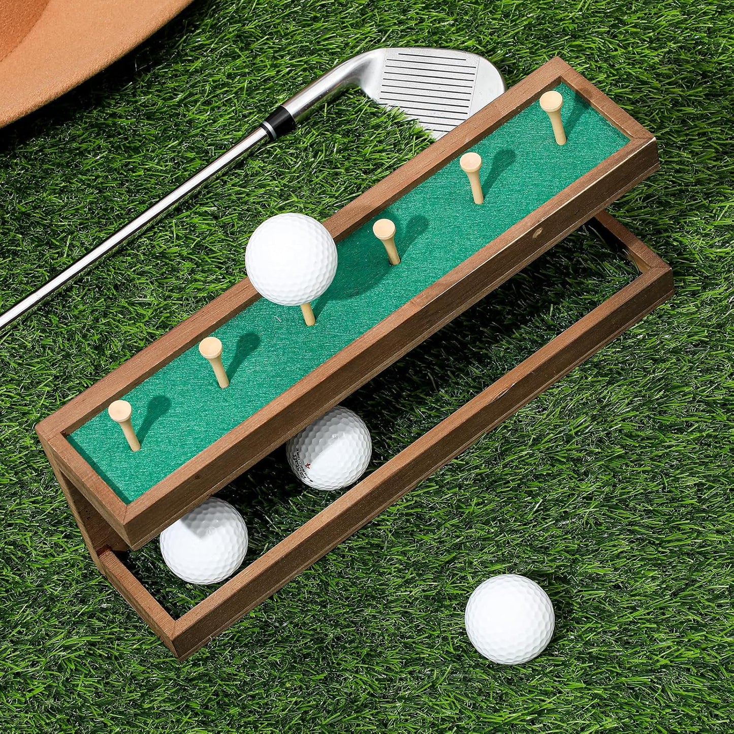 Menkxi Rustic Wood Golf Ball Holder 12.5 x 3 Inch Wall Mounted Vintage Display Stand Floating Shelf with Golf Tees for Christmas Storage Party Decor Supplies