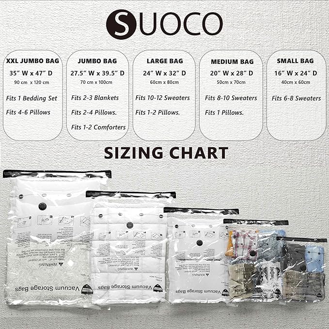 Vacuum Storage Bags 8 Large, Space Saver Bags with Travel Hand Pump, Compression Airtight Sealer Bags for Clothes, Bedding, Pillows, Comforters, Blankets
