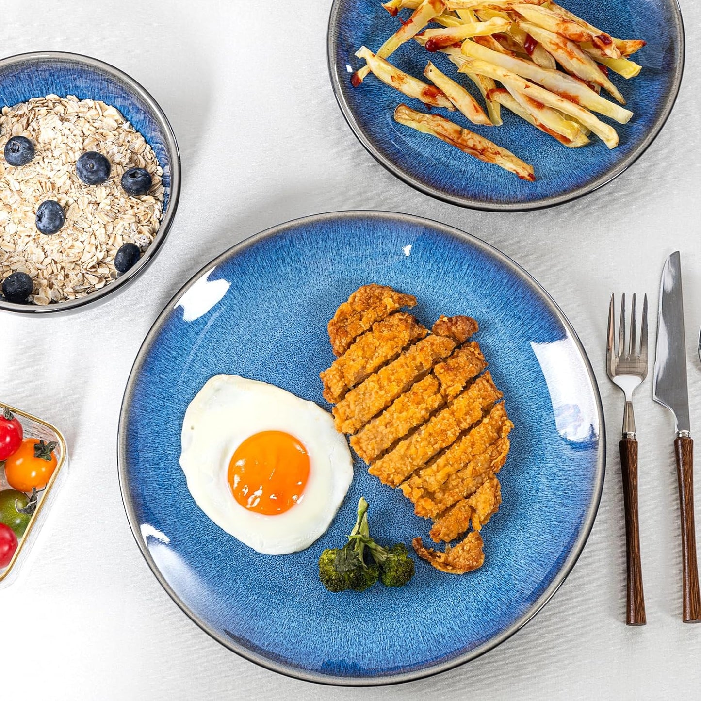 Plates and Bowls Sets for 4 - CJDC-QUELO 16-Piece Stoneware Dinnerware Sets, Ceramic Dishware Set for Kitchen Use and Formal Dining, Chip and Scratch Resistant Microwave Dishwasher Safe, Blue