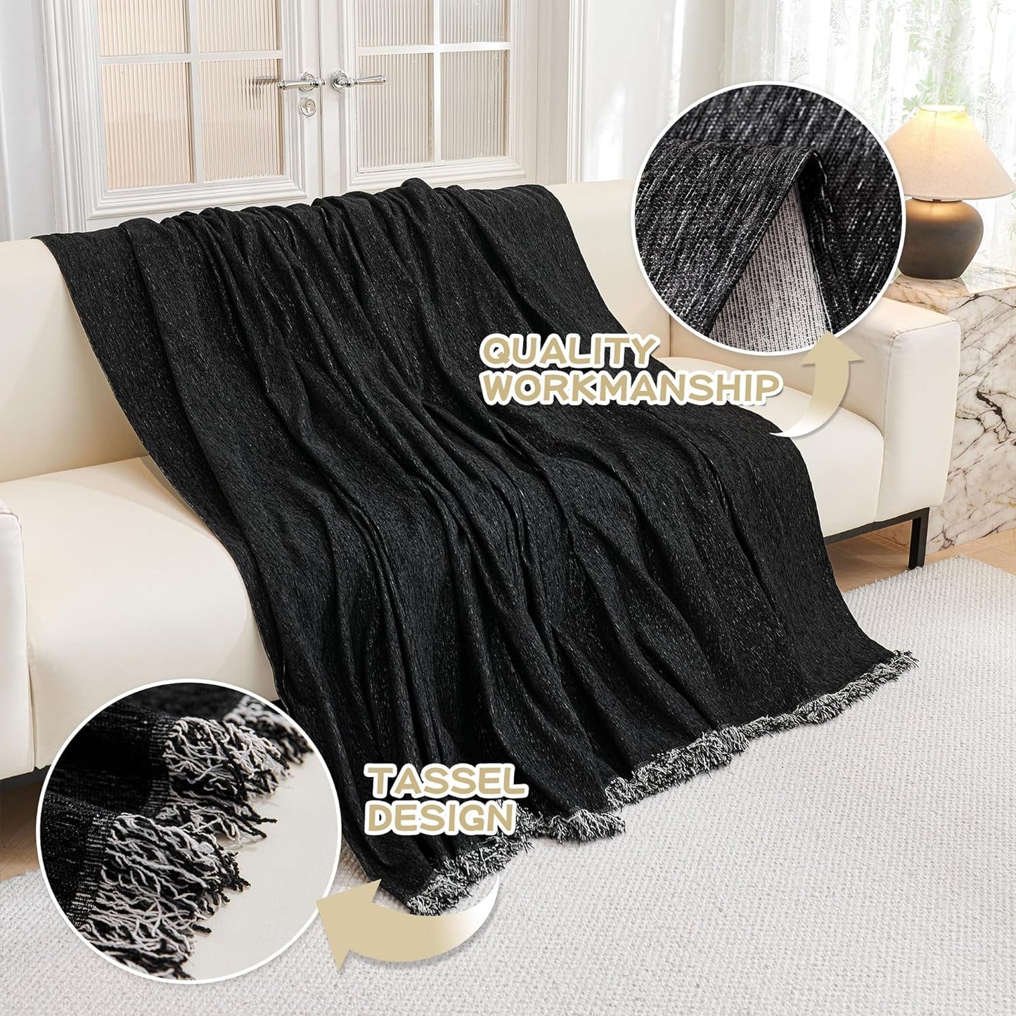 MYSKY HOME Oversized Couch Cover Sofa Covers Couch Covers for 3 Cushion Couch Sofa Pet Friendly L Shaped Couch Cover Sectional Couch Cover Non Slip Furniture Protector for Kids, Dogs, 91"x150", Black
