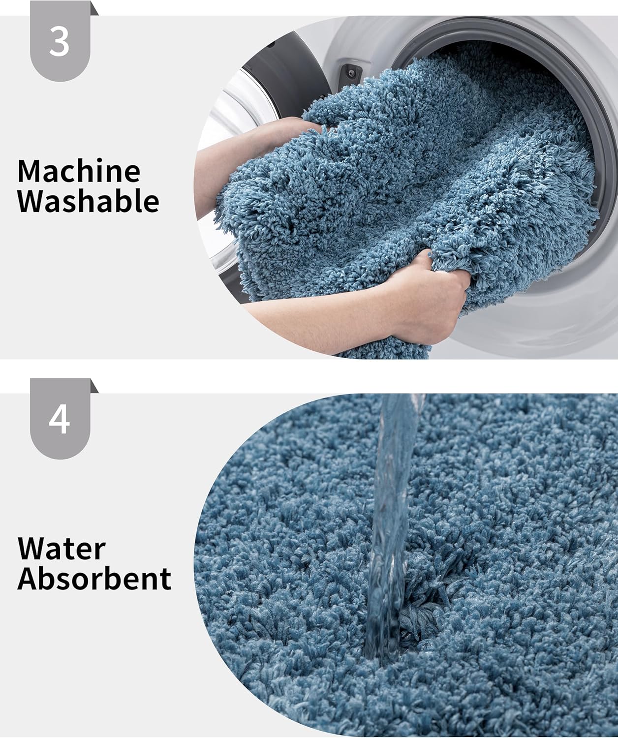 Bathroom Rug 20x32 Non Slip Fluffy Blue Bath Mat for Bathroom Floor Washable Plush Luxury Bath Rug for Tub Soft Shaggy Absorbent Shower Sink Mat