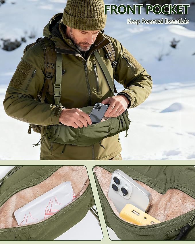 Hand Warmer Pouch with Silent Material, Drawstring Tighteners and Adjustable Strap, Hand Muff for Hunting, Golf, Football Winter Outdoor Activities