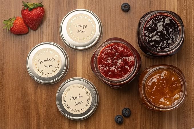 MONEST Waterproof & Oil Resistant Jar & Lid Stickers - Pantry/Canning, Spice & Bottle Labels (Golden Flower)