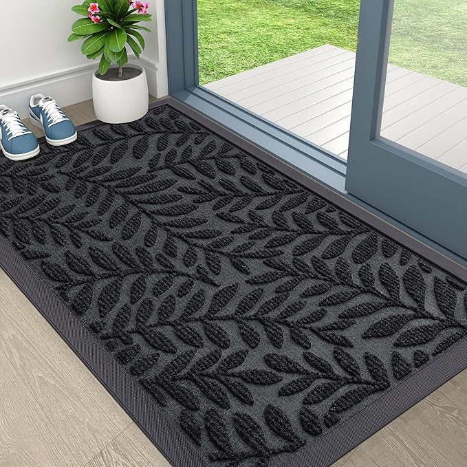 OLANLY Door Mat Indoor Outdoor Entrance, 47x32, Waterproof All-Weather All-Season Doormat, Sturdy Natural Rubber, Stain and Fade Resistant, Low Profile, Easy Clean Patio Entryway Mat, Black