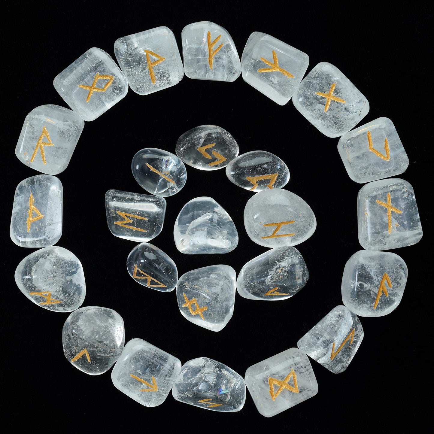 Rune Stones Sets 25 pcs Clear Quartz for Beginners with Elder Futhark Alphabets for Healing Chakra Crystals Reiki feng Shui Gemstone Runes Set Size: 15-20 mm with a Pouch & Rune brochure