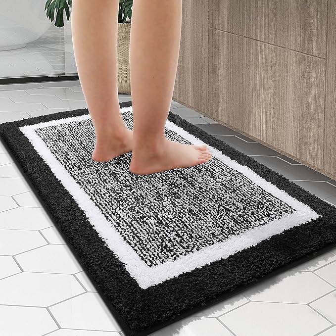 OLANLY Bathroom Rugs 59x20, Extra Soft and Absorbent Microfiber Bath Mat, Non-Slip, Machine Washable, Quick Dry Shaggy Bath Carpet, Suitable for Bathroom Floor, Tub, Shower (Runner, Black)