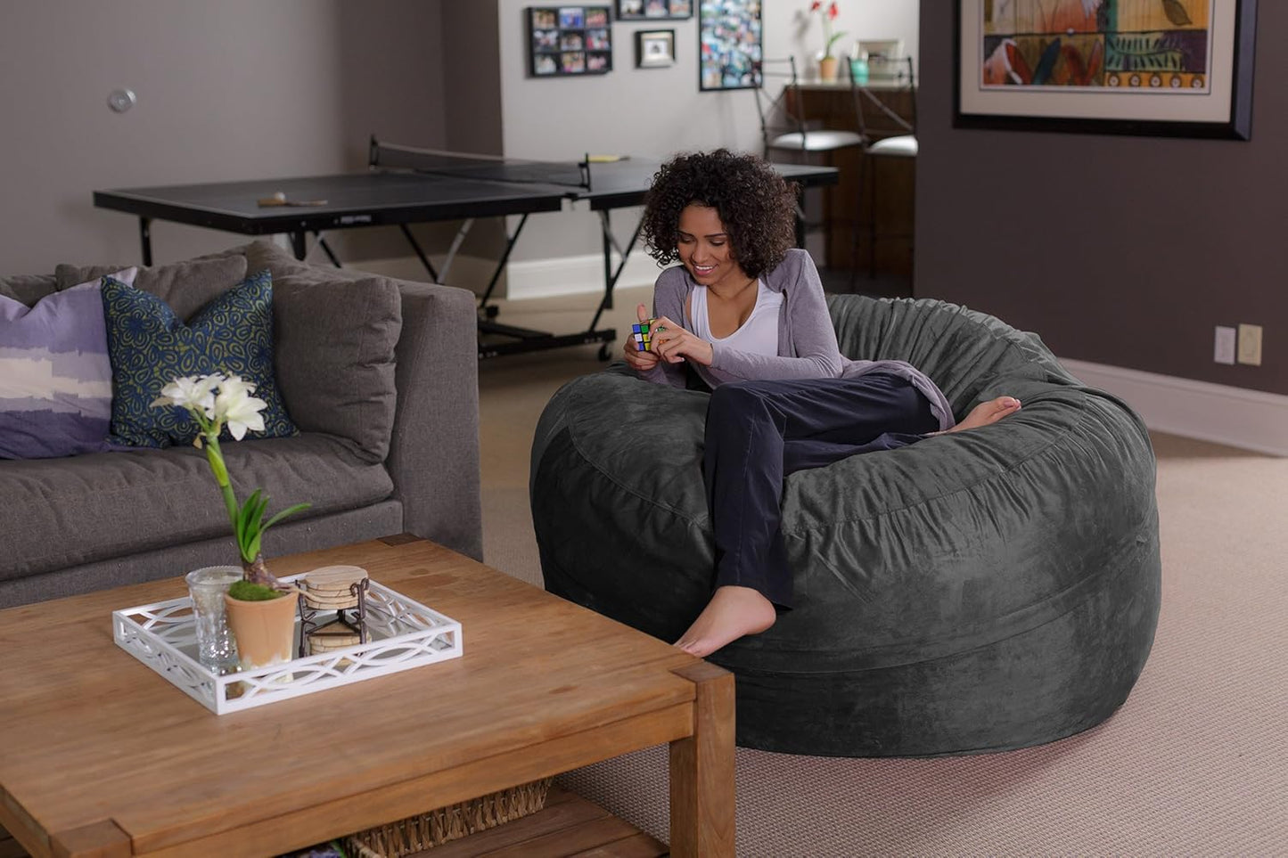 Sofa Sack Bean Bag Chair - Plush, Ultra Soft - Memory Foam Bean Bag Chair with Microsuede Cover - Stuffed Foam Filled Furniture and Accessories for Dorm Room 5 Feet - Charcoal
