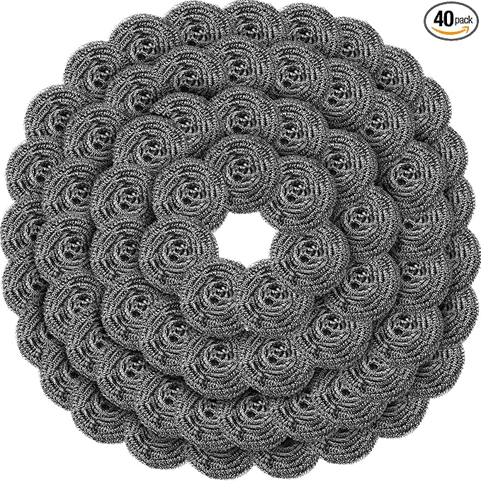 Roshtia 40 Pcs Stainless Steel Scrubber Bulk Large Steel Wool Scrubber 50 Gram Stainless Scourers Sponges Scouring Pads for Cleaning Dishes, Stoves, Pots, Pan, Cooker Hoods