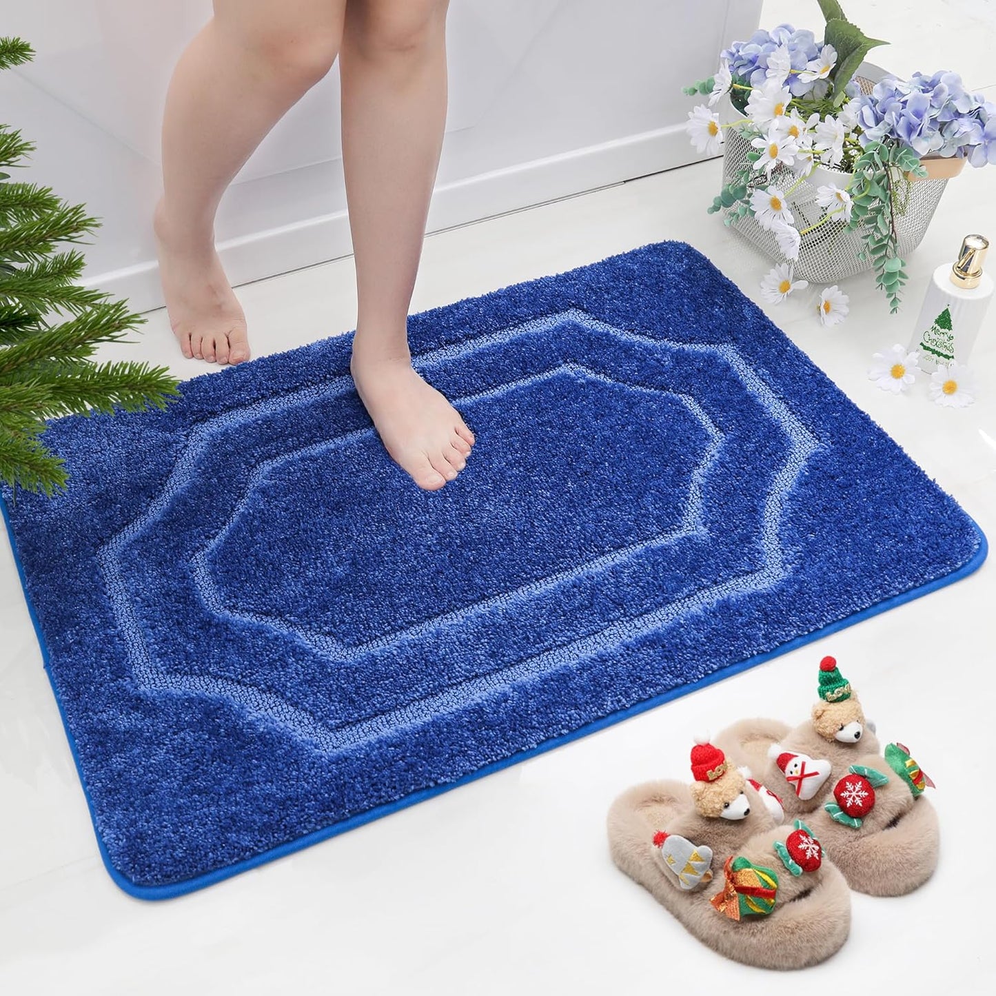 BEQHAUSE Bathroom-Rugs-Non-Slip-Soft-Thick-Bath-Mats for Bathroom Floor Absorbent Shower Mat Machine Washable Quick Dry Bath Mat for Shower, and Tub 24"X36",Navy Blue