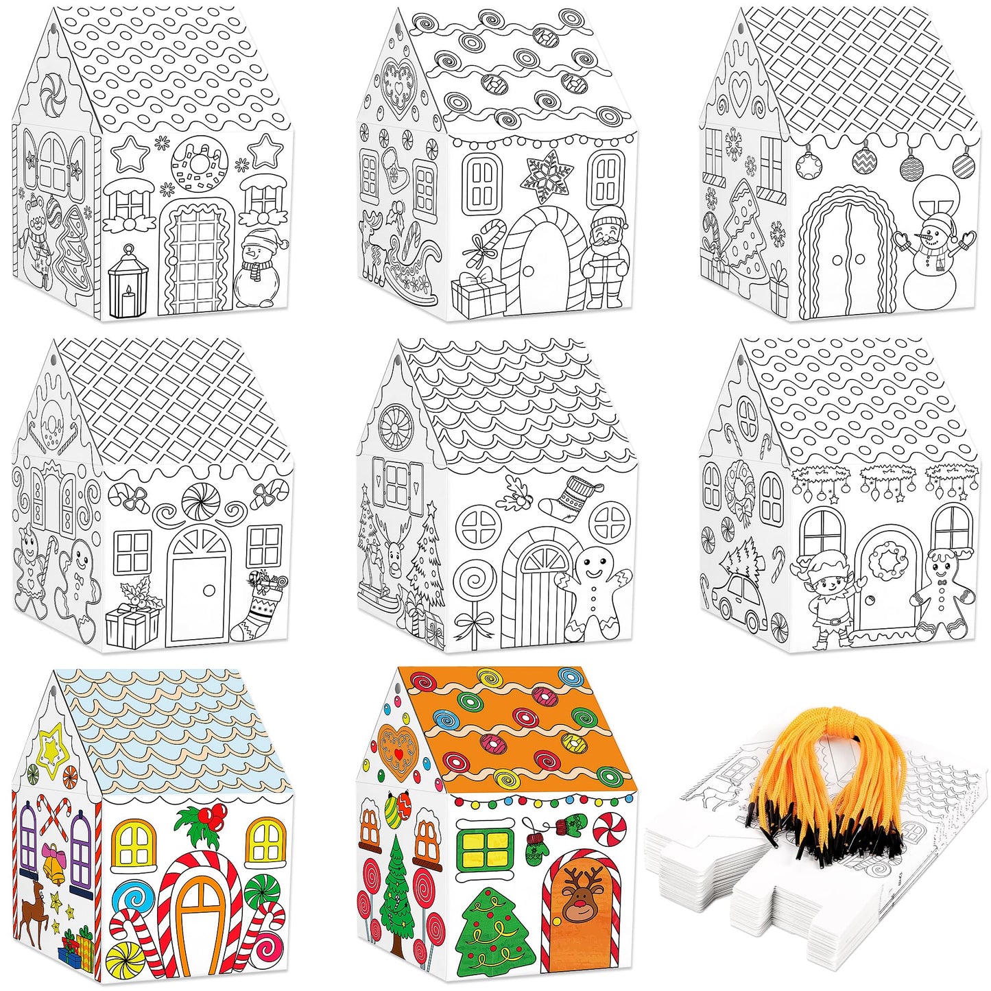 80UncleKimby 25Sets Christmas Gingerbread House Coloring Kit Cardboard Houses to Color with Twines Xmas DIY Painting Arts Crafts Classroom Activities Holiday Party Favors Bulk