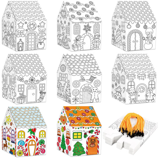 80UncleKimby 25Sets Christmas Gingerbread House Coloring Kit Cardboard Houses to Color with Twines Xmas DIY Painting Arts Crafts Classroom Activities Holiday Party Favors Bulk