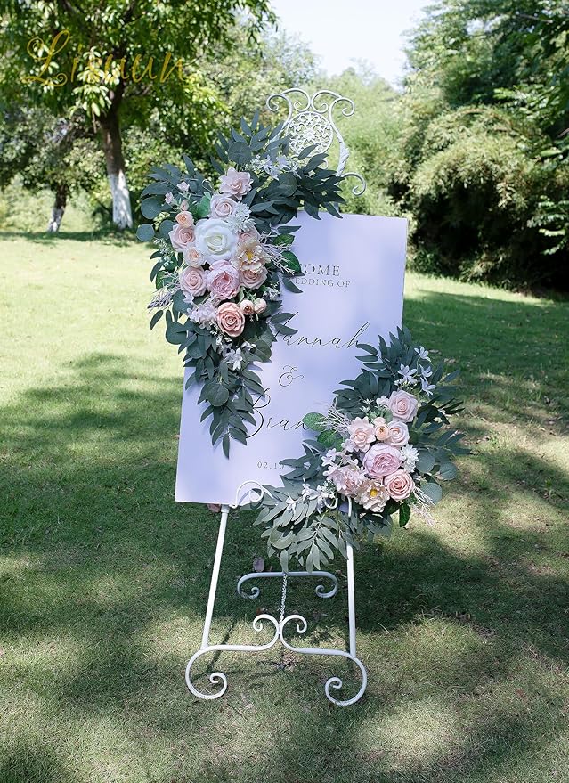 Wedding Arch Flowers, Artificial Floral Decor for Wedding Ceremony & Reception, Standard Size Large Flower Swag Set for Backdrop & Welcome Sign, Pack of 2 (Flesh Pink)