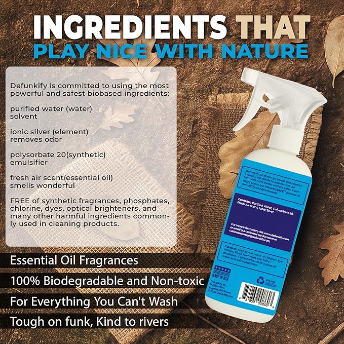 Odor Remover Spray, 32oz. Clean, Crisp 'Fresh Air' Essential Oil Shoe Deodorizer, Odor Eliminator for Strong Odors on Activewear. ProvenSafe™ Fabric Freshener Spray, Deodorizer for Sensitive Gear