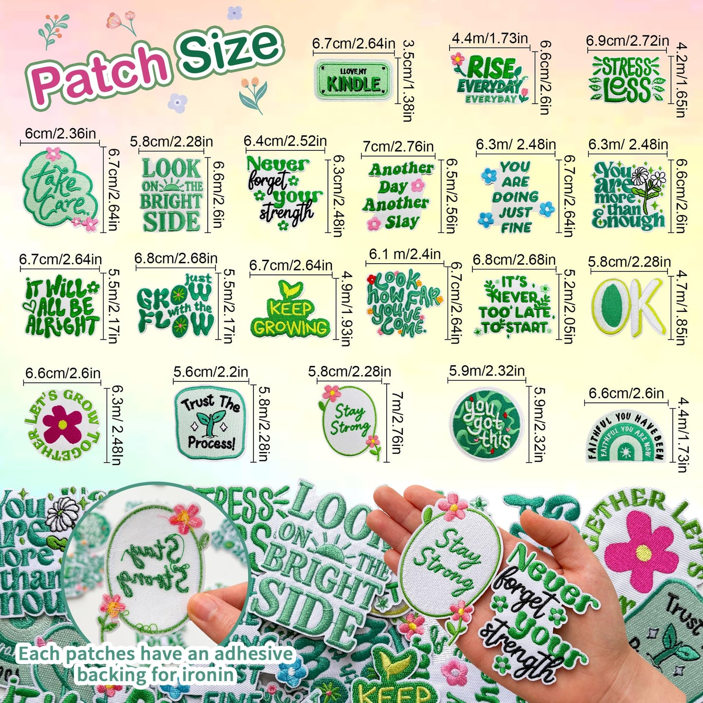 Xandova 20 Pcs Positive Affirmation Iron on Patches, Phrase Embroidered Appliques Sew on Patches for Bags, Jackets, Jeans, Clothes DIY Patches