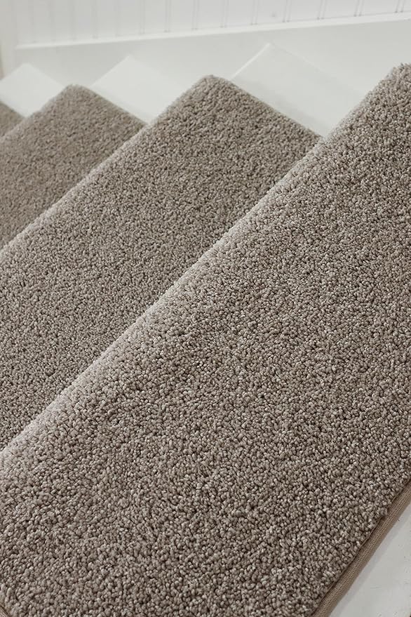 Oak Valley Designs™ Rounded Bullnose Carpet Stair Treads - Anti Slip Indoor Stair Mats for Wooden Stairs, Style: Stoney Brook, Castle 27" W X 9.75" D (Set of 14)