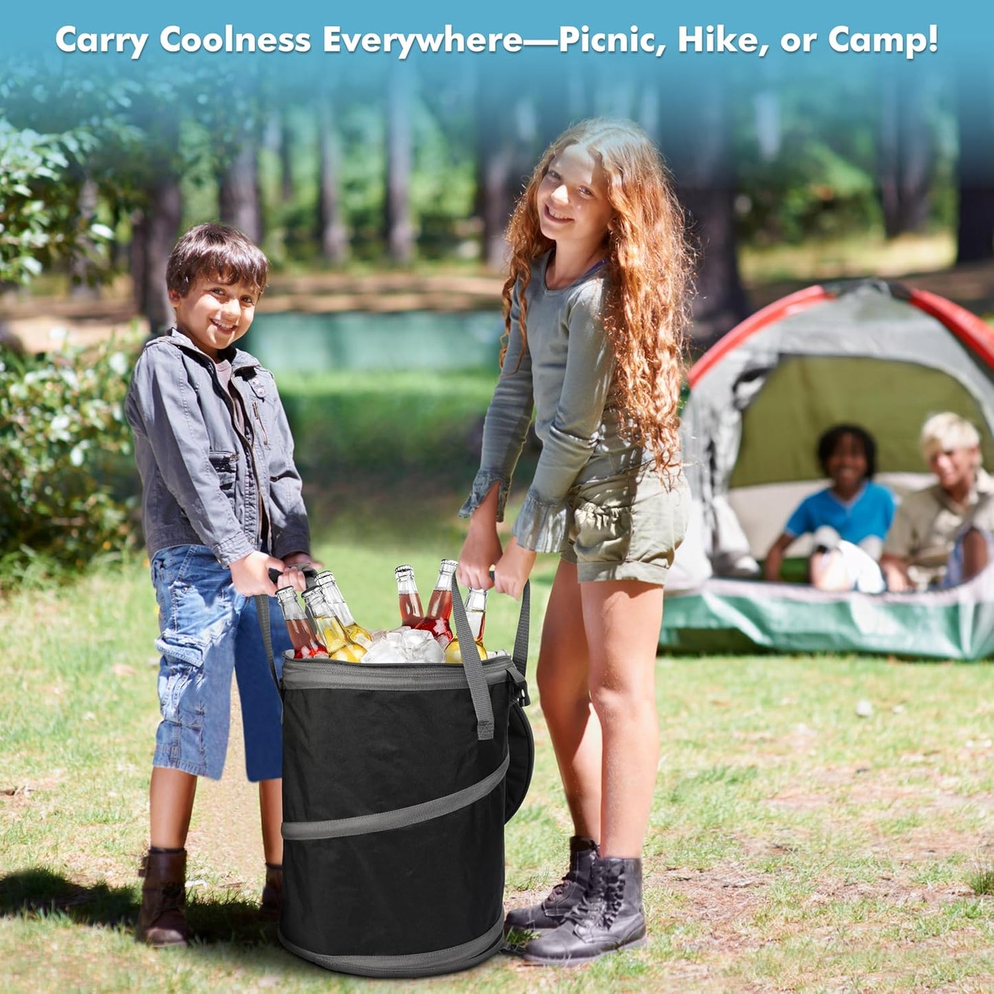 Tirrinia Large Pop-Up Golf Cooler Bag- Insulated Collapsible Cooler with Flat Drink Table for Golf Cart, Lightweight and Portable Ice Beach Cooler for Travel, Fishing, Picnics, Hiking, Camping