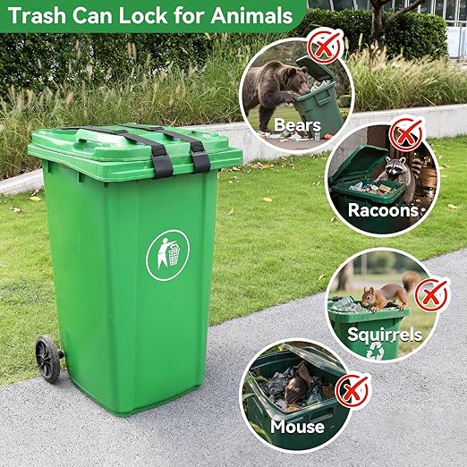 Vitalight 2PCS Trash Can Locks for Animals，Bear Proof Trash Can Locks with Durable Metal Claws, Adjustable Strap Fit for Most Outdoor Garbage Cans (28-96 Gallon)