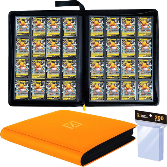 X PRO 1000+ Card Binder - Comes with 200 Card Sleeves | Compatible with TCG, Sports, MTG & More - Ringless Trading Card Binder | 1000 Pockets (Orange)