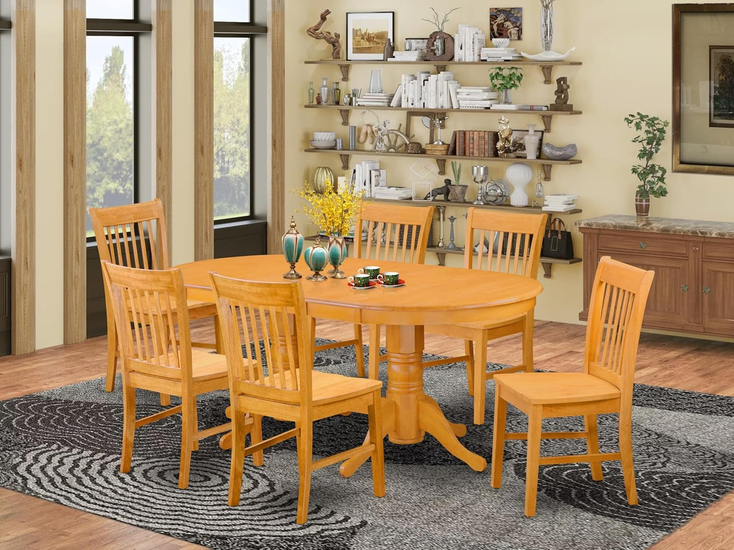 East West Furniture VANO7-OAK-W 7 Piece Dining Set Consist of an Oval Dining Room Table with Butterfly Leaf and 6 Wood Seat Chairs, 40x76 Inch, Oak