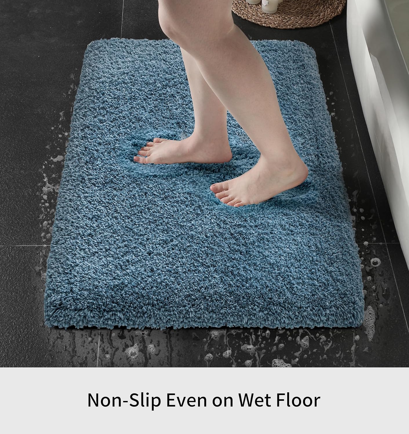 Bathroom Rug 20x32 Non Slip Fluffy Blue Bath Mat for Bathroom Floor Washable Plush Luxury Bath Rug for Tub Soft Shaggy Absorbent Shower Sink Mat
