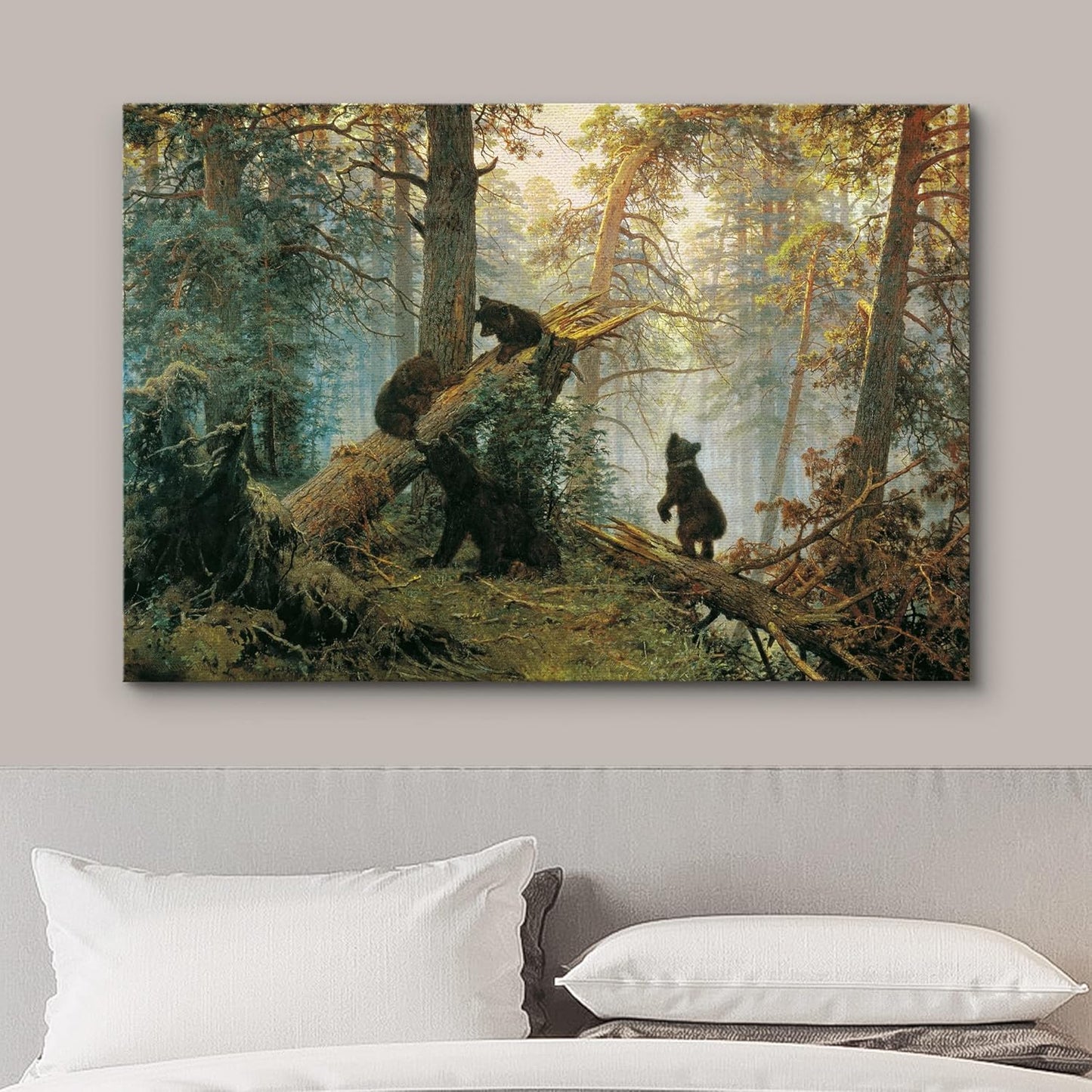 wall26 Canvas Print Wall Art Black Bears in The Spring Forest Nature Wilderness Illustrations Modern Art Rustic Scenic Colorful Multicolor for Living Room, Bedroom, Office - 16"x24"