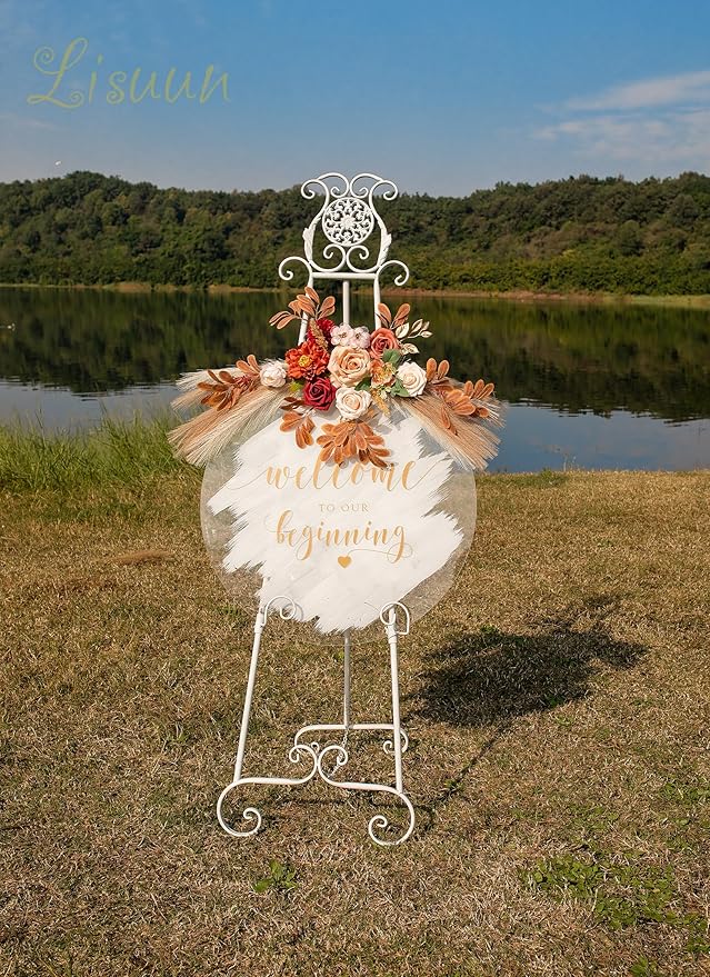 Wedding Arch Flowers, Artificial Floral Decor for Wedding Ceremony & Reception, Standard Size Large Flower Swag Set for Backdrop & Welcome Sign, Pack of 2 (Autumn Chrysanthemum Pampas)