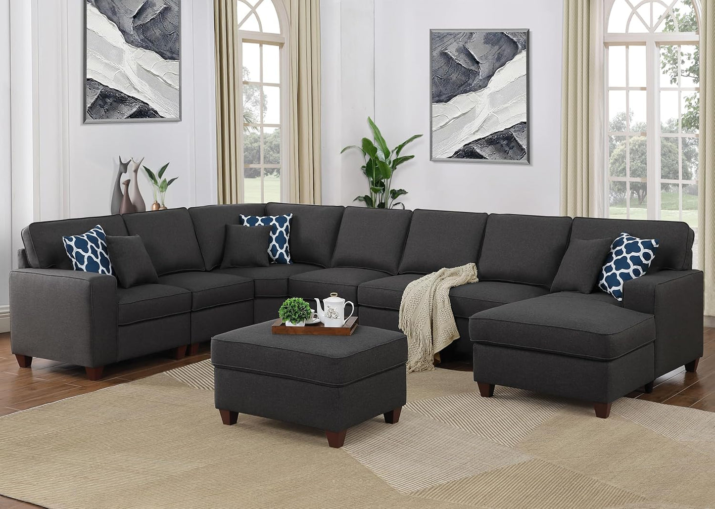 Devion Furniture Philly Sectional Modular Sofa with Ottoman for Living Room, Apartment, Bedroom, Office, Dorm