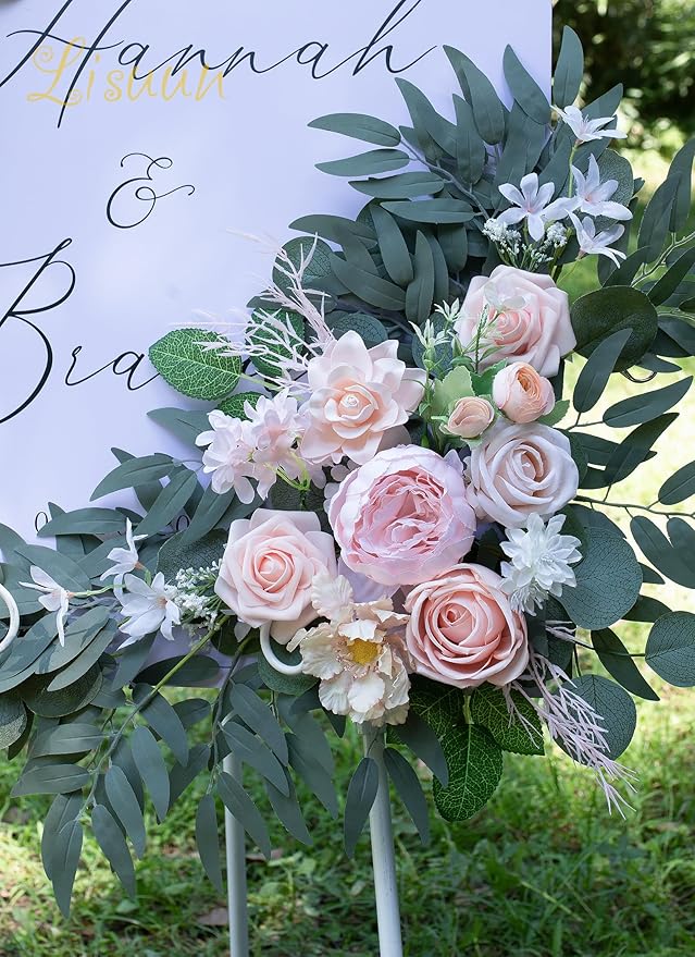 Wedding Arch Flowers, Artificial Floral Decor for Wedding Ceremony & Reception, Standard Size Large Flower Swag Set for Backdrop & Welcome Sign, Pack of 2 (Flesh Pink)