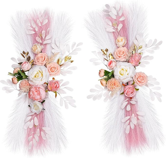 Wedding Arch Flowers, Artificial Floral Decor for Wedding Ceremony & Reception, Standard Size Large Flower Swag Set for Backdrop & Welcome Sign, Pack of 2 (Flesh Pink Pampas)