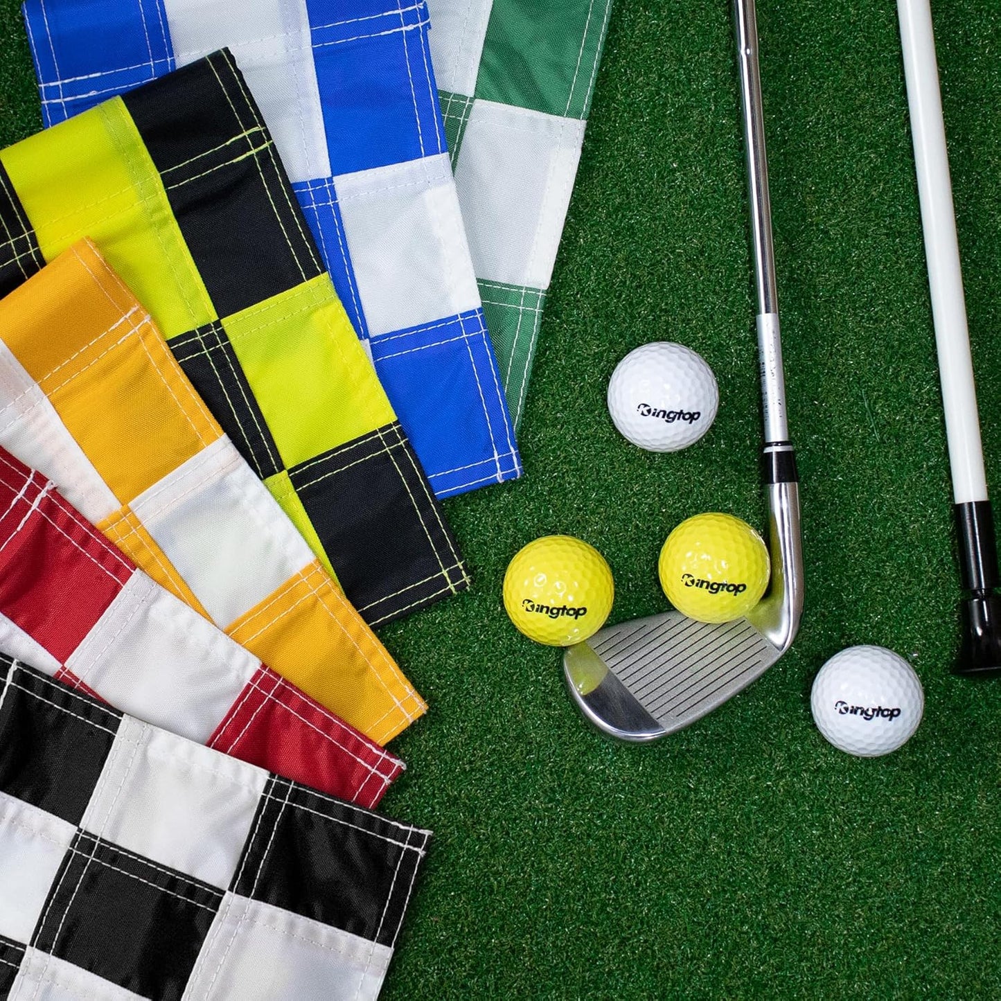 KINGTOP Checkered Golf Flag All 8x6 Inch – 420D Nylon, Tube Inserted – Mini Practice Putting Green Flags for Yard