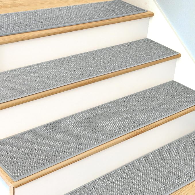 Stair Treads Non Slip for Wooden Steps Indoor 9" x 36" 4 Pack Extra Wide Stair Tread Carpet Stairs Runner, Step Pads with Reusable Adhesive for Dogs Kids Elders, Machine Washable, Light Grey
