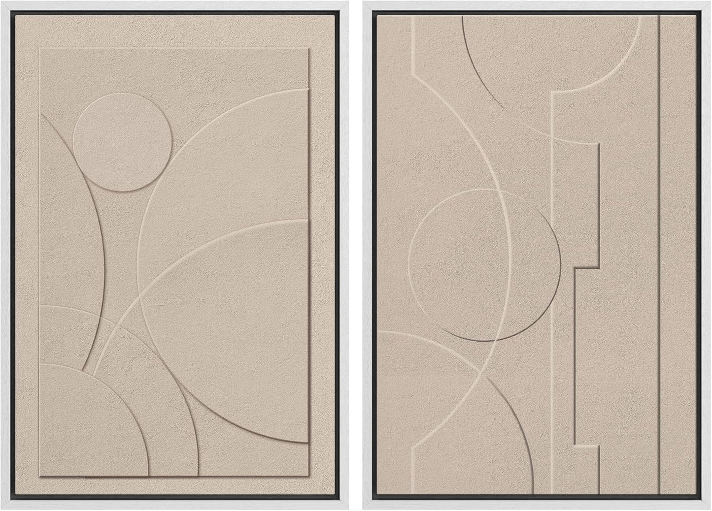 SIGNWIN Framed Canvas Print Wall Art Set Art Deco Geometric Polygon Collage Abstract Shapes Illustrations Minimal Decorative Boho Nordic Relax for Living Room, Bedroom, Office - 16"x24"x2 White