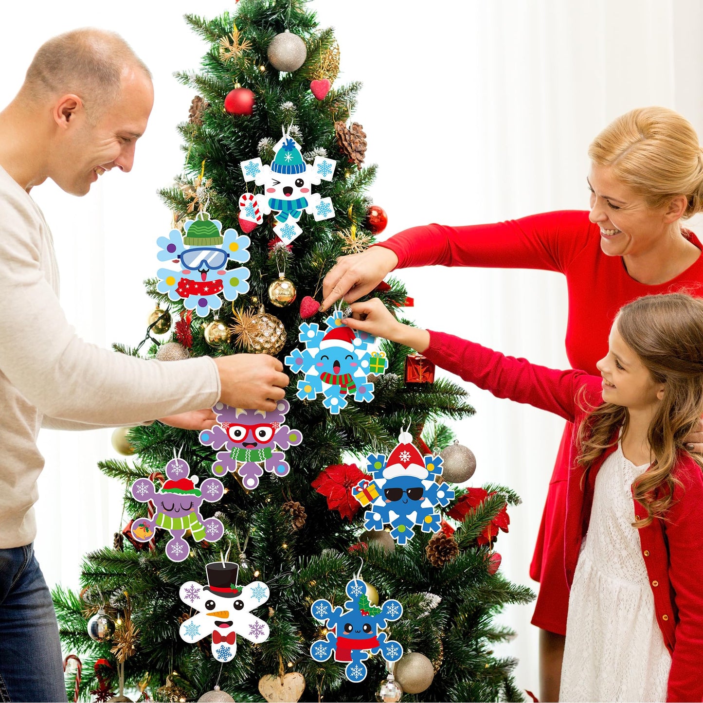3sscha 40 Packs Christmas Snowflake Craft Kit for Kids - DIY Xmas Winter Art Craft Make Your Own Snow Flakes Set Sticker Handmade Artwork Project Classroom Home Holiday Activity Party Favor Decor