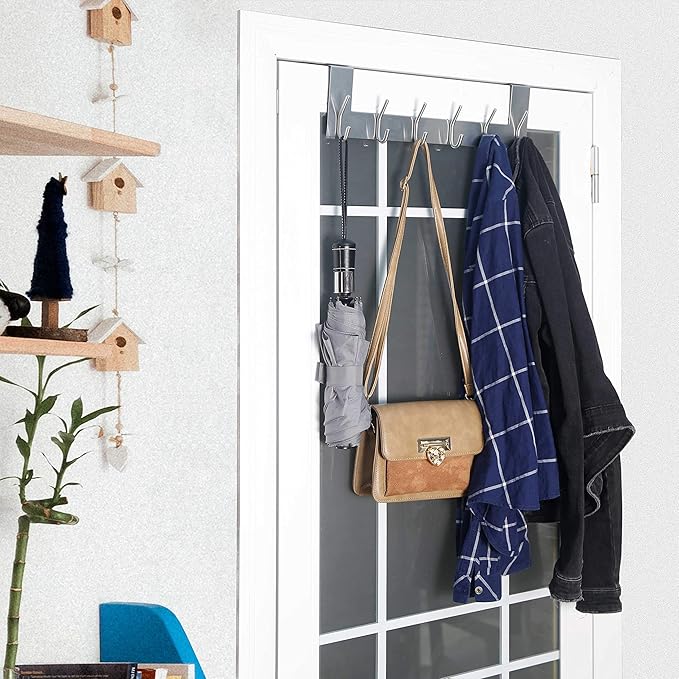WEBI Over The Door Hooks,Door Hanger Over The Door Towel Rack,Door Coat Towel Hanger Door Coat Rack 6 Hooks for Hanging Clothes,Jacket,Hats,Bathroom,White,2 Packs