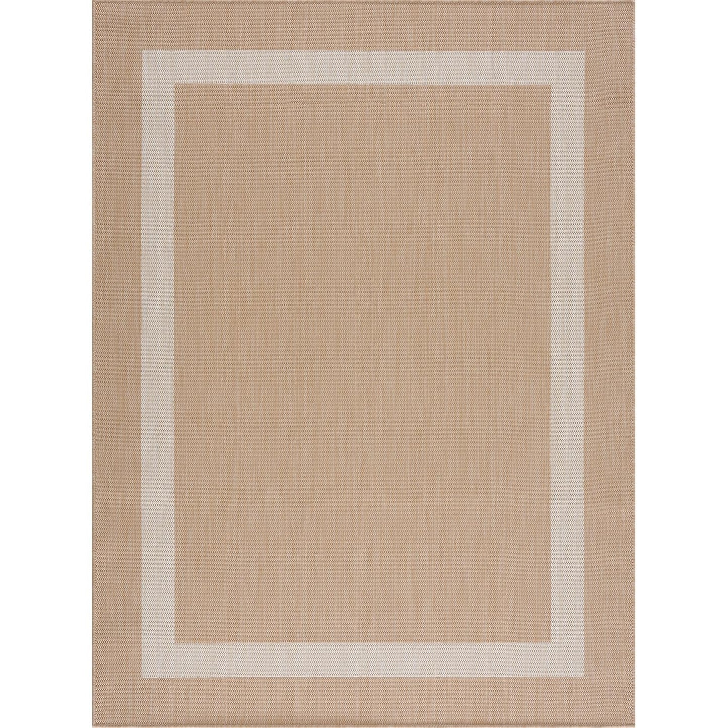 CAMILSON Outdoor Rug 8x10, Modern Outside Rugs for Patios Porches Waterproof Durable Washable Non-Shedding, Easy-to-Clean Indoor Outdoor Area Carpet (8 x 10, Bordered - Beige/White)