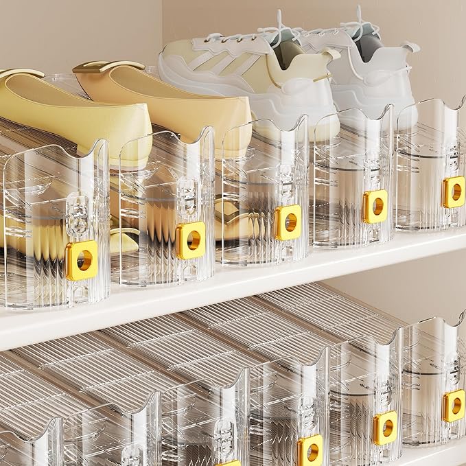 Shoe Slots Organizer for Closet, Shoe Stacker Organizer Double Layer Stack Shoe Rack, Shoes Display Shelf 50% Space Saver Storage Holder for Closet, 6PACK