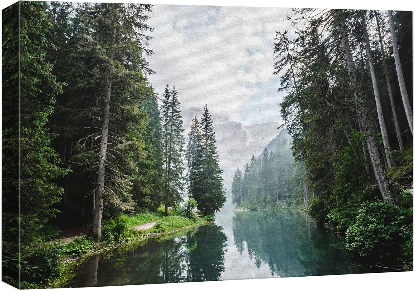 wall26 Canvas Print Wall Art Fall Green Forest with Lake Reflection Nature Wilderness Photography Modern Art Rustic Scenic Colorful Multicolor for Living Room, Bedroom, Office - 12"x18"