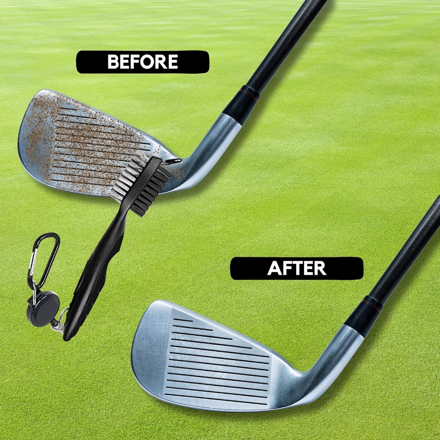 Golf Brush (2 Pack) - Cord and Clip Attachment for Bags and Carts, Club Cleaner Ideal for Woods and Irons - Golf Accesories for Men and Women