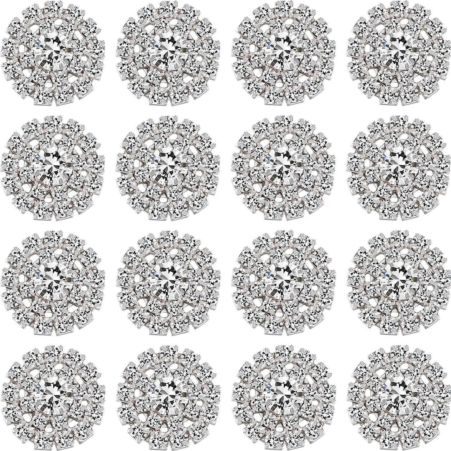 Hicarer 50 Packs Rhinestone Embellishments 19 mm Sew on Rhinestones Gems Button Accessory Silver Glass Crystals Buttons for DIY Jewelry Crafting Sewing Clothes Wedding Hair Decoration Accessories