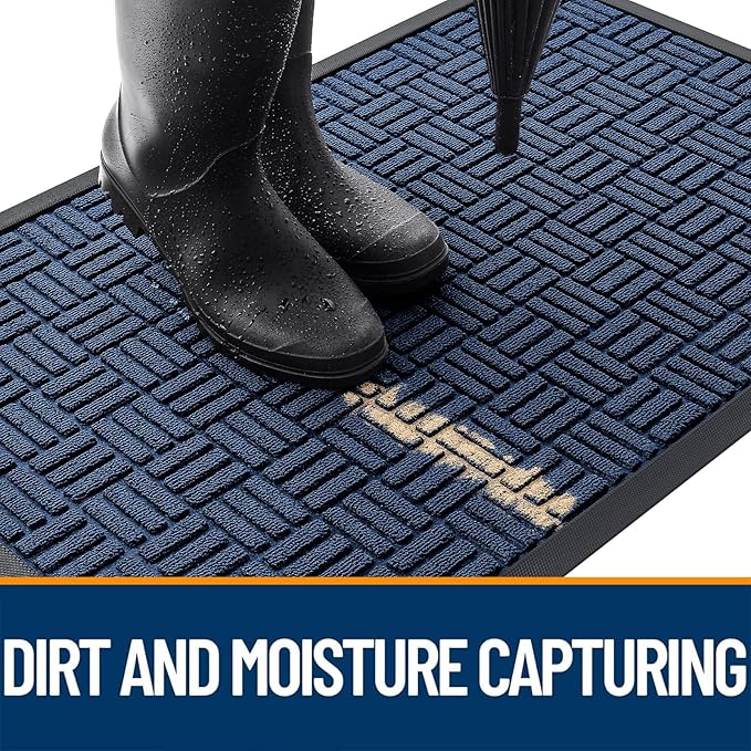 OLANLY Front Door Mat Outside Entrance 71x47, Absorbent, Heavy Duty Sturdy Natural Rubber Doormat Indoor Outdoor, Non-Slip, Stain and Fade Resistant, Low Profile Floor Mat for Entryway, Navy Blue