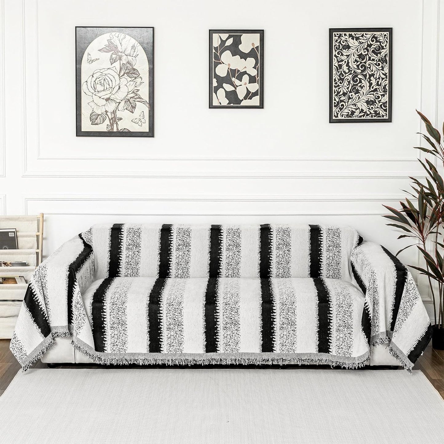 MYSKY HOME Boho Sofa Covers, Couch Covers for 2 Cushion Couch Sofa, Chenille L Shape Sectional Couch Cover- Pet-Friendly, Machine Washable, Sofa Protector for Kid, 71"x118", Black Star Cluster