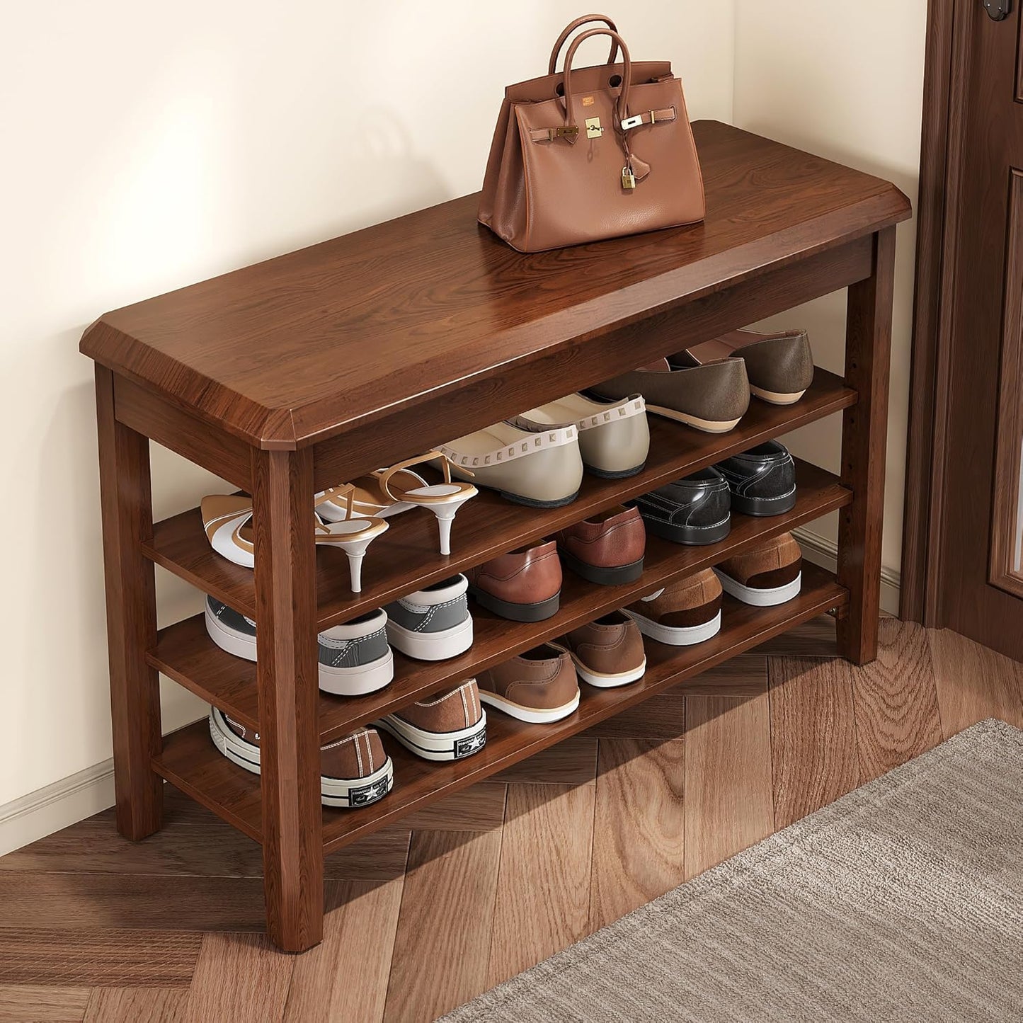 Shoe Rack for Front Door Entrance, Solid Wood Shoe Bench for Closet, Holds Up to 550lbs, Shoe Rack Bench for Entryway, Mudroom, Hallway