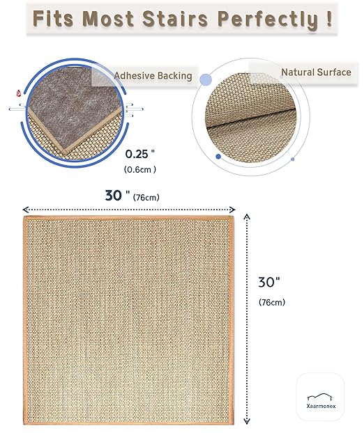 Non Slip Liner Stair Treads Matching Mat for Wooden Steps, 30"x30" Square Stair Landing Rug with Rubber Backing, Washable Indoor Safety Stair Landing Mat for Kids Elders Dogs, Black
