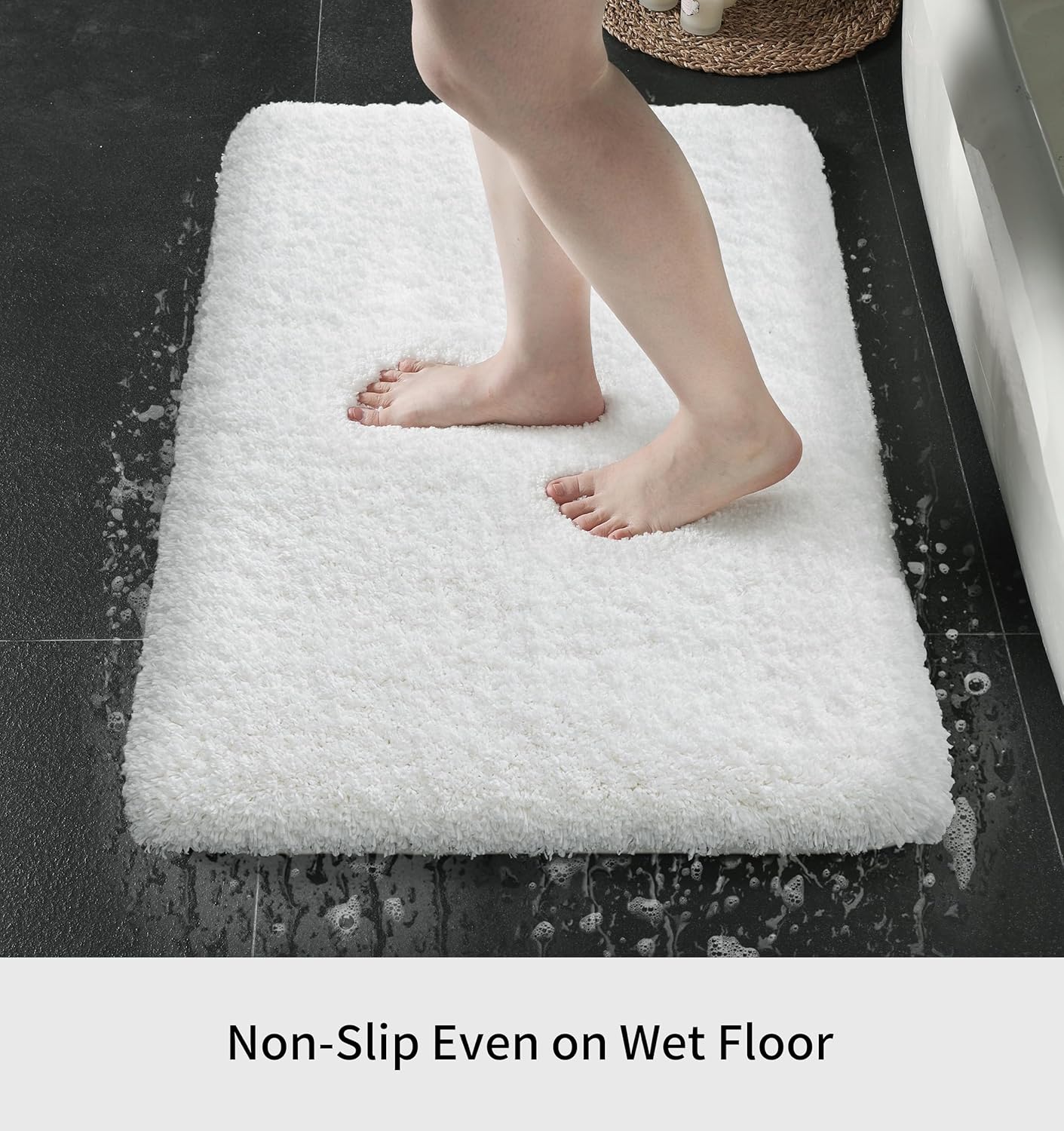 White Bathroom Runner Rug 24x70 Non Slip Fluffy Long Bath Mat for Bathroom Floor Washable Plush Luxury Bath Rug for Tub Absorbent Bathroom Shower Sink Mat Bedside Rug